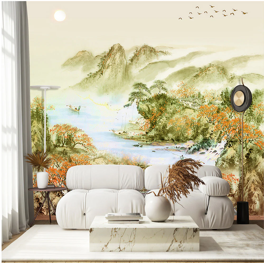 Tranquil Chinese River Scene Wallcovering (ART 119) - Image 2